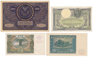 1 000 mkp 1919 août et 50-500 zloty 1919-1941 - set (4pc)
