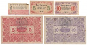 Częstochowa, 1 kopiejka - 10 roubles 1915-1916 - set (5 pcs)