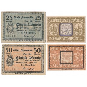 Arnswalde (Choszczno), 2x 25 i 2x 50 pfg 1918-1920 - zestaw (4szt)