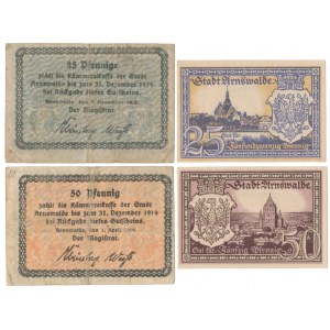 Arnswalde (Choszczno), 2x 25 i 2x 50 pfg 1918-1920 - zestaw (4szt)