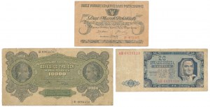 5 mkp mai 1919, 10 000 mkp 1923 et 20 zloty 1948 - set (3pc)