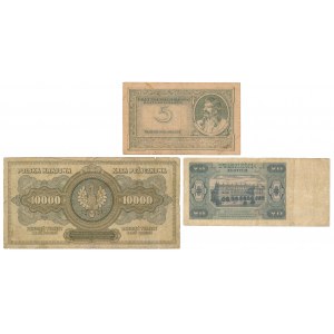 5 mkp Maj 1919, 10.000 mkp 1923 i 20 zł 1948 - zestaw (3szt)