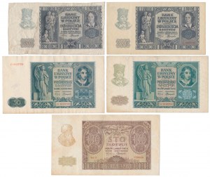 Occupation, y compris 50 zloty 1940 et 20 zloty sans numéro - set (5pcs)