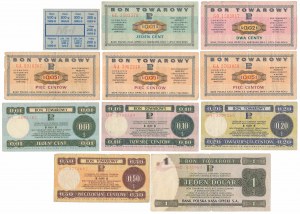 PEWEX, 1 cent - 1 dolar 1969-1979 + kartka zaopatrzeniowa (11szt)