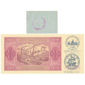 100 zł 1948 z nadrukiem i kartka zaopatrzeniowa - zestaw (2szt)