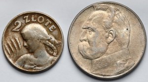 2 et 10 or 1925-1936, Femme et oreilles et Pilsudski - set (2pcs)