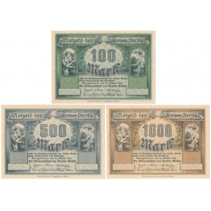 Oletzko (Olecko), 100, 500 i 1.000 marek 1922 - BEZ numerów (3szt)