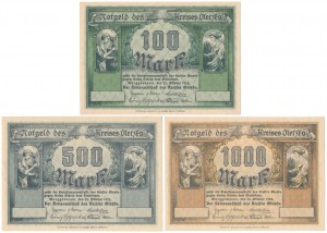Olecko [Oletzko], 100, 500 and 1,000 marks 1922 - WITHOUT numbers (3pcs)