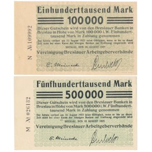 Breslau (Wrocław), 100.000 i 500.000 marek 1923 - zestaw (2szt)