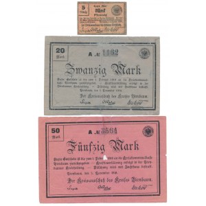 Birnbaum (Międzychód), 5 pfg, 20 i 50 mk 1918 - zestaw (3szt)