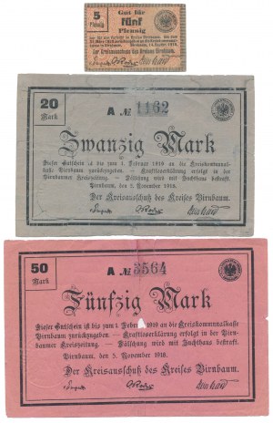 Miedzychód [Birnbaum], 5 pfg, 20 et 50 mk 1918 - set (3pcs)