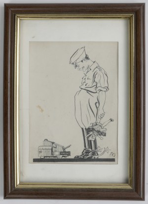 II RP, Edward Głowacki, Caricature ( ?) 1921 - Train blindé 
