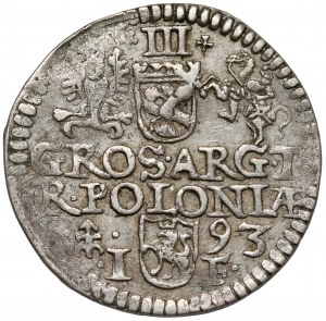 Sigismond III Vasa, Trojak Olkusz 1593 - grille à gauche - très rare