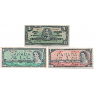 Kanada, 1 Dollar 1937, 1 i 2 Dollars 1954 - zestaw (3szt)