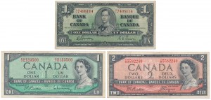 Canada, 1 Dollar 1937, 1 et 2 Dollars 1954 - set (3pc)