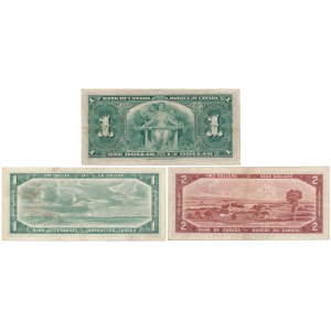 Kanada, 1 Dollar 1937, 1 i 2 Dollars 1954 - zestaw (3szt)