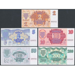Łotwa, od 2 do 200 Rubli 1992 - zestaw (5szt)
