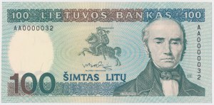 Lithuania, 100 Lit 1991 - AA 0000032 - low two-digit number