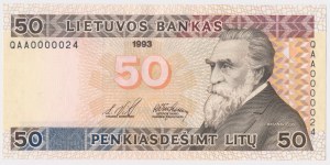 Lithuania, 50 Lithium 1993 - QAA 0000024 - low two-digit number