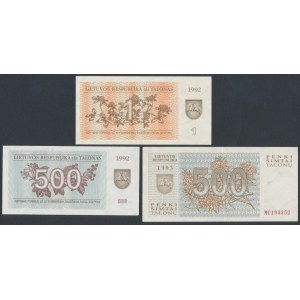 Litwa, 1 i 2x 500 Talonas 1992-1993 - zestaw (3szt)