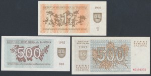 Lithuania, 1 and 2x 500 Talonas 1992-1993 - set (3pcs)