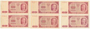 100 zloty 1948 - various series - set (6pcs)