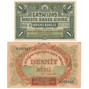 Łotwa, 1 i 10 Rubli 1919 - zestaw (2szt)