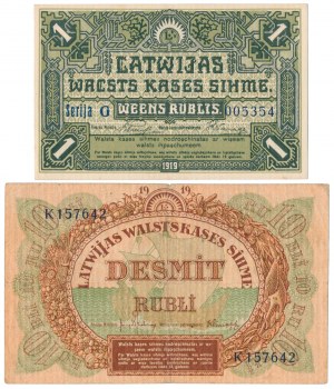 Lettonie, 1 et 10 Rubli 1919 - set (2pcs)