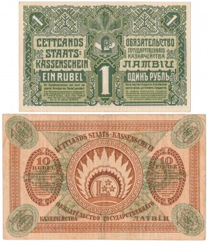 Lettonie, 1 et 10 Rubli 1919 - set (2pcs)