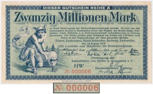 Allemagne, Vereinigung der Industriellen von Düren, 20 Millionen Mark 1923 - Numéro LOW 000006