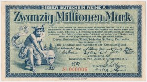 Allemagne, Vereinigung der Industriellen von Düren, 20 Millionen Mark 1923 - Numéro LOW 000006