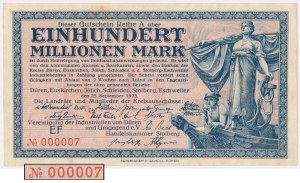 Allemagne, Vereinigung der Industriellen von Düren, 1 Millionen Mark 1923 1 Million Mark 1923 - Numéro LOW 000007
