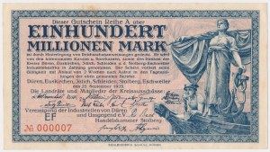 Allemagne, Vereinigung der Industriellen von Düren, 1 Millionen Mark 1923 1 Million Mark 1923 - Numéro LOW 000007