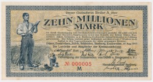 Allemagne, Vereinigung der Industriellen von Düren, 10 Millionen Mark 1923 - Numéro LOW 000005