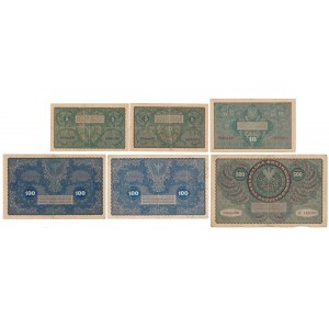Zestaw 5, 10, 100 i 500 mkp 1919 Sierpień (6szt)