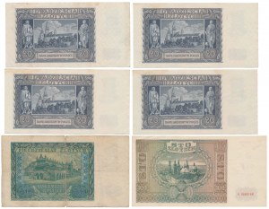 Set 4x 20 zloty, 50 zloty 1940 et 100 zloty 1941 (6pcs)