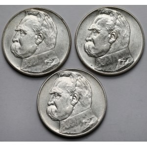 Piłsudski 10 złotych 1935-1937 - zestaw (3szt)