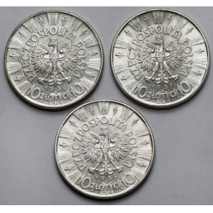 Piłsudski 10 złotych 1935-1937 - zestaw (3szt)