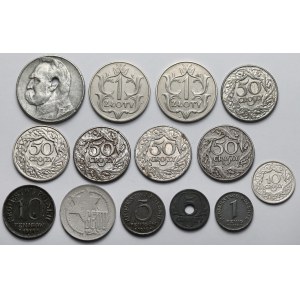 Królestwo Polskie i II Rzeczpospolita, 1-10 fenigów i 5 groszy - 5 złotych - zestaw (14szt)