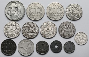 Royaume de Pologne et Deuxième République polonaise, 1-10 fenig et 5 grosze - 5 zloty - set (14pcs)