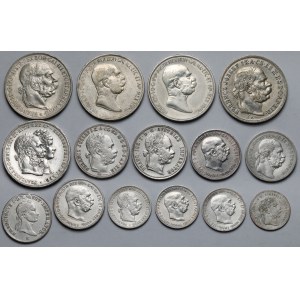 Austria i Węgry, Franciszek I i Franciszek Józef I, od 20 krajcarów do 5 koron 1835-1915 - zestaw (15szt)