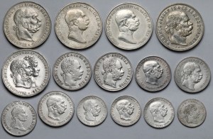 Austria i Węgry, Franciszek I i Franciszek Józef I, od 20 krajcarów do 5 koron 1835-1915 - zestaw (15szt)