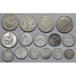 Austria i Węgry, Franciszek I i Franciszek Józef I, od 20 krajcarów do 5 koron 1835-1915 - zestaw (15szt)