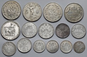 Austria i Węgry, Franciszek I i Franciszek Józef I, od 20 krajcarów do 5 koron 1835-1915 - zestaw (15szt)