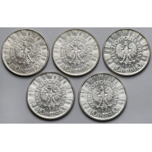 Piłsudski 10 złotych 1935-1936 - zestaw (5szt)