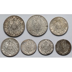 Niemcy, Badenia, 2-5 marek 1876-1914 - zestaw (7szt)