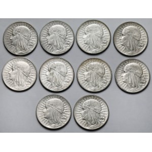 Głowa Kobiety 5 złotych 1932-1934 - zestaw (10szt)