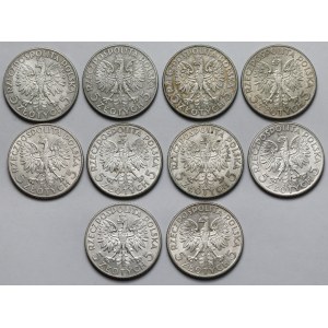 Głowa Kobiety 5 złotych 1932-1934 - zestaw (10szt)