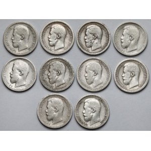 Rosja, Mikołaj II, 50 kopiejek 1895-1900 - zestaw (10szt)