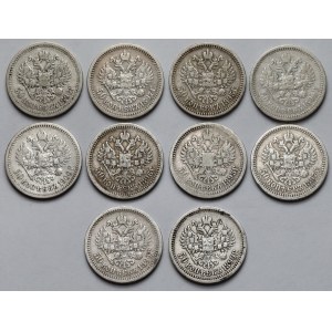 Rosja, Mikołaj II, 50 kopiejek 1895-1900 - zestaw (10szt)